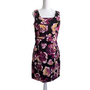 Express Short Pencil Dress Black Pink Sleeveless Fitted Floral Roses Size 10